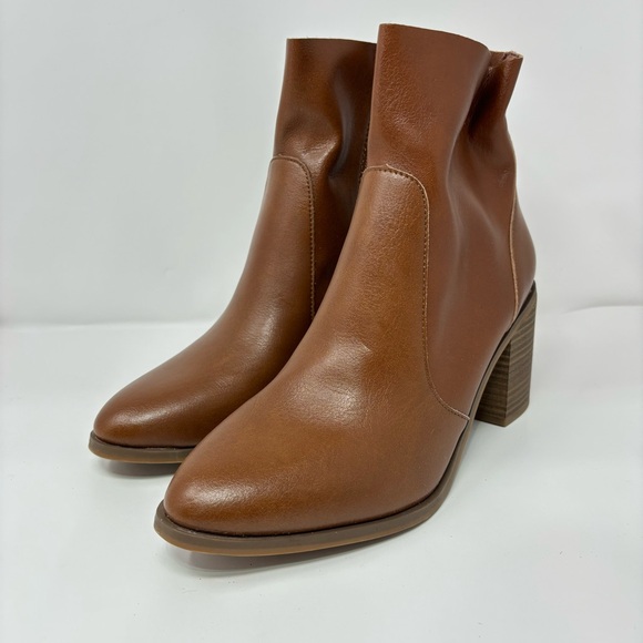 Universal Thread Ankle Boot Block Heel Faux Leather Cognac Women 10 - Picture 1 of 7